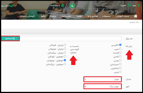 نحوه انتخاب مراکز آموزشی کانون زبان ایران