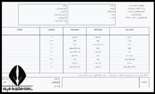 کارنامه کلاس نهم متوسطه اول