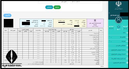 کارنامه کلاس نهم متوسطه اول