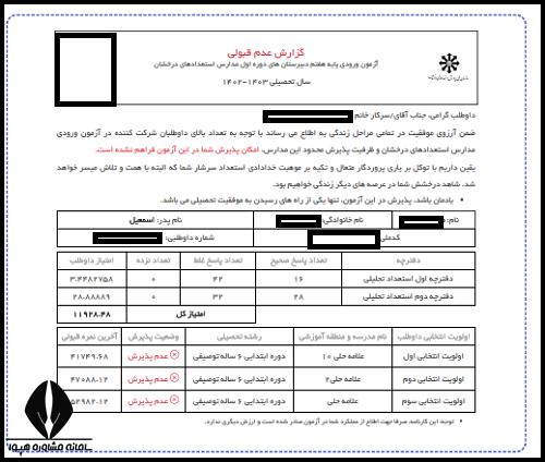  مشاهده نتایج آزمون تیزهوشان 