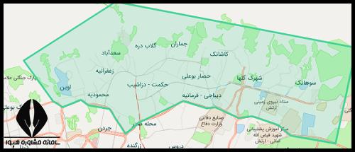 نقشه محدوده ثبت نام مدارس دولتی تهران منطقه ۱